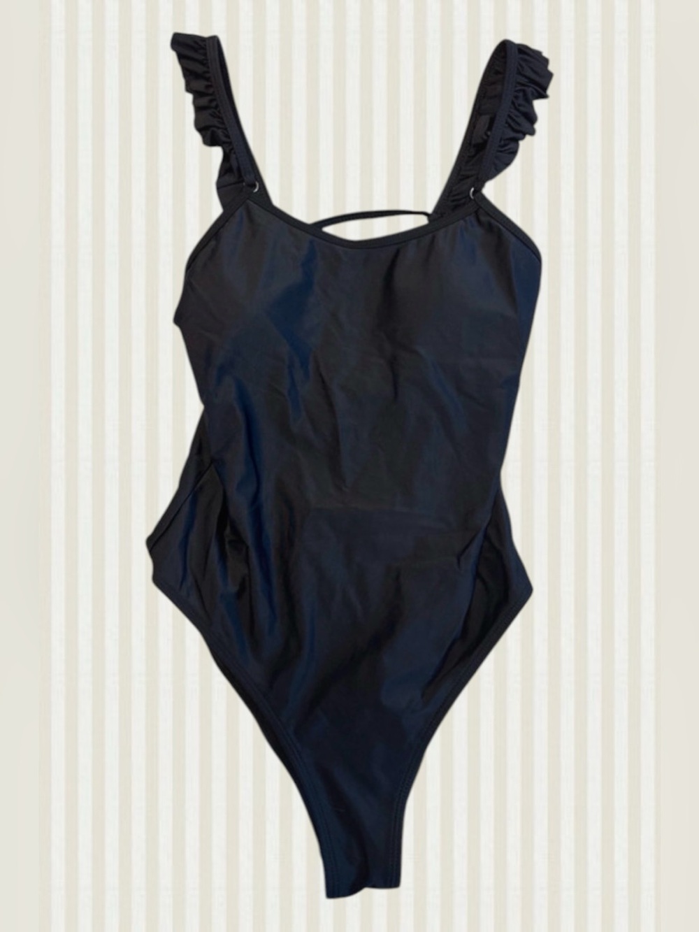 SHEIN Black Ruffle-Strap One-Piece Swimsuit